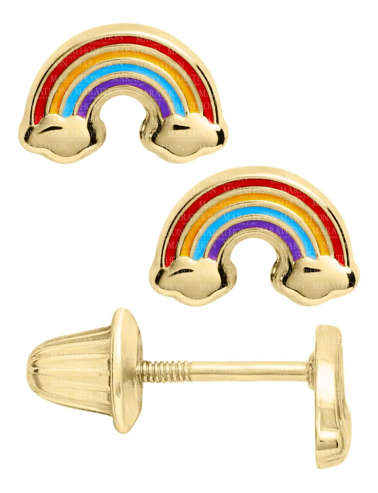 14K Y Gold Enamel Rainbow Baby Earrings