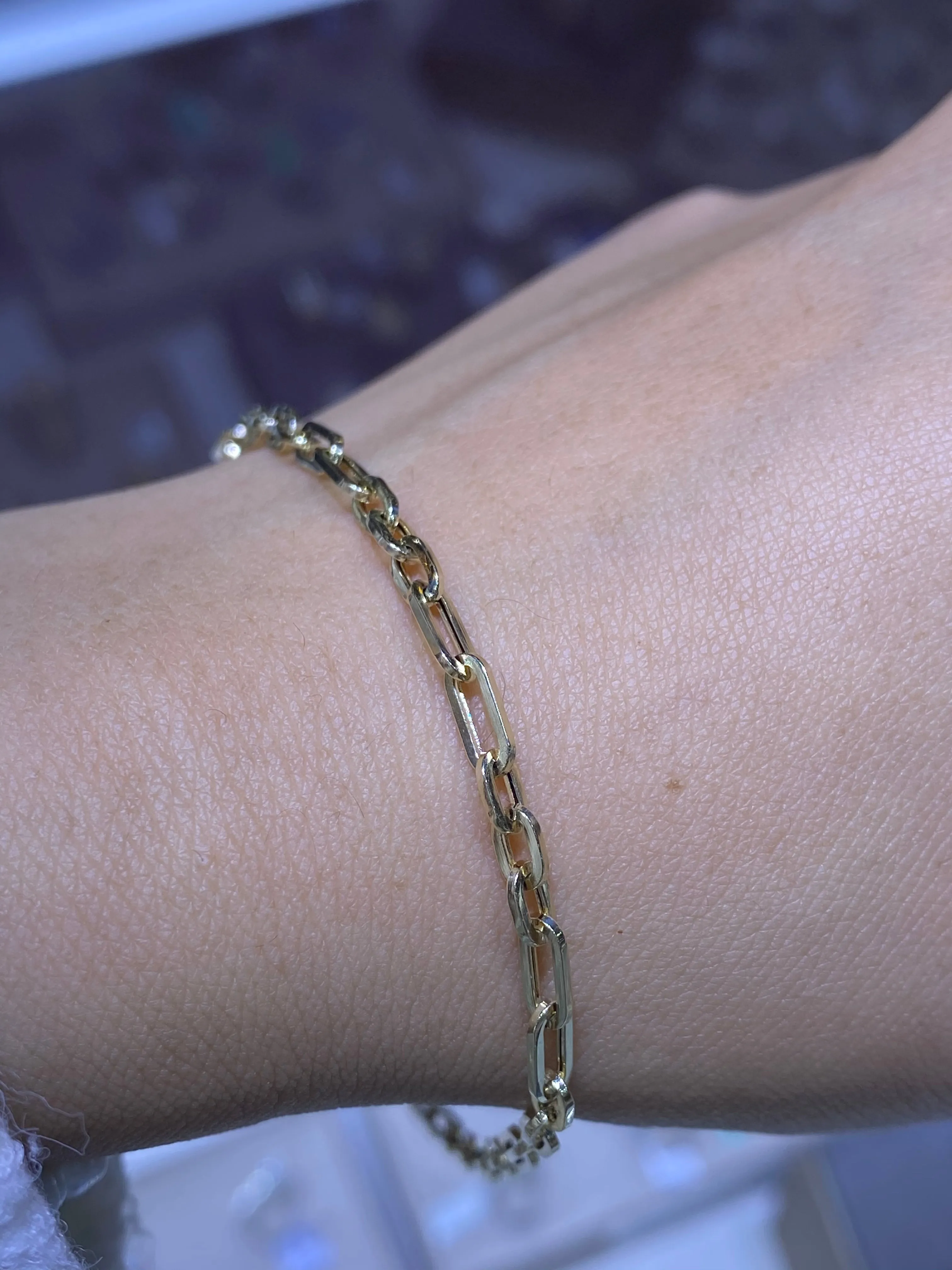 14K Yellow Gold Small Alternating Paperclip Bracelet