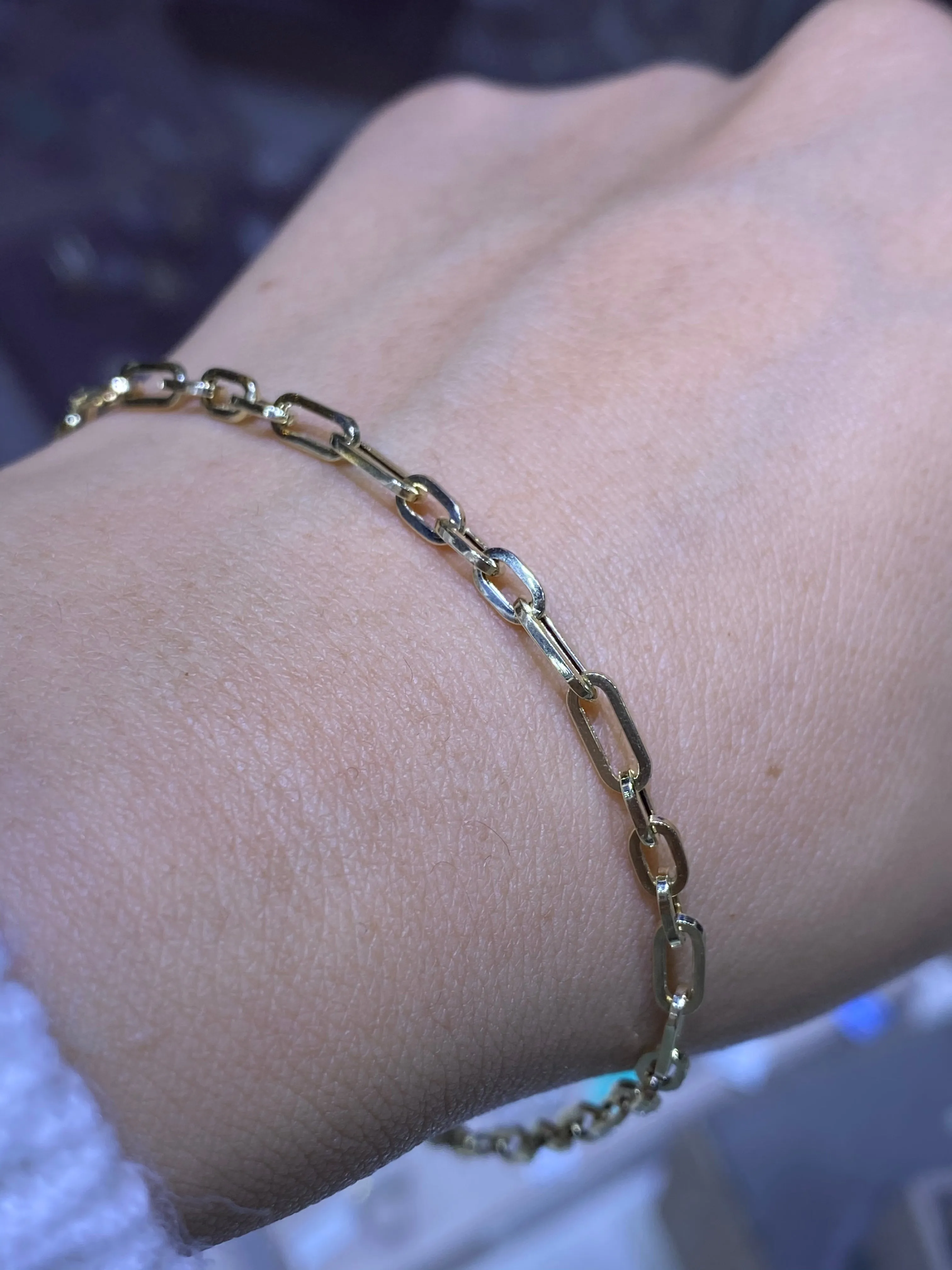 14K Yellow Gold Small Alternating Paperclip Bracelet