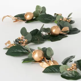 6'L Sullivans Gold Berry Leaf Garland, Green Christmas Garland