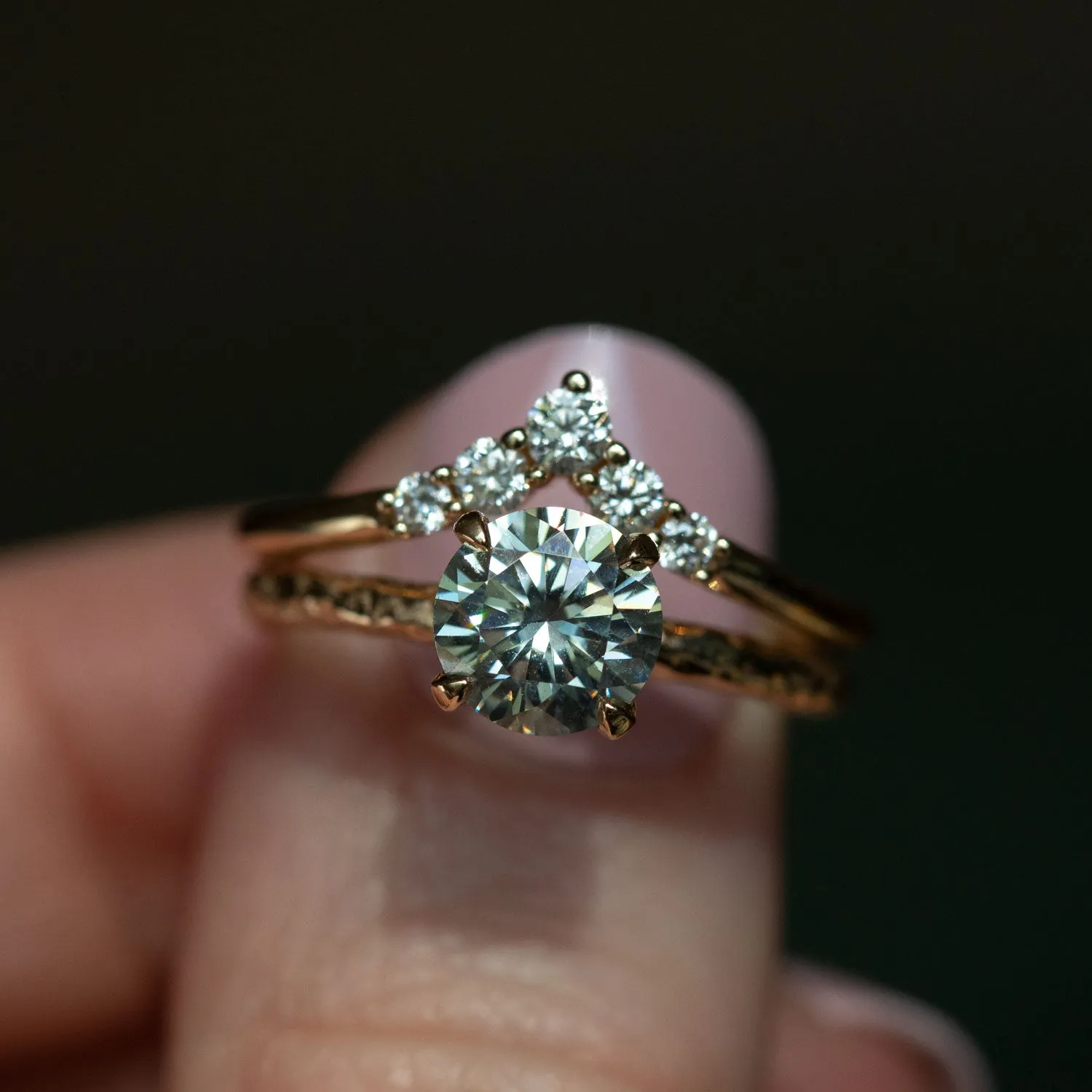 7mm Grey Moissanite Evergreen Solitaire in 14k yellow gold by Anueva Jewelry