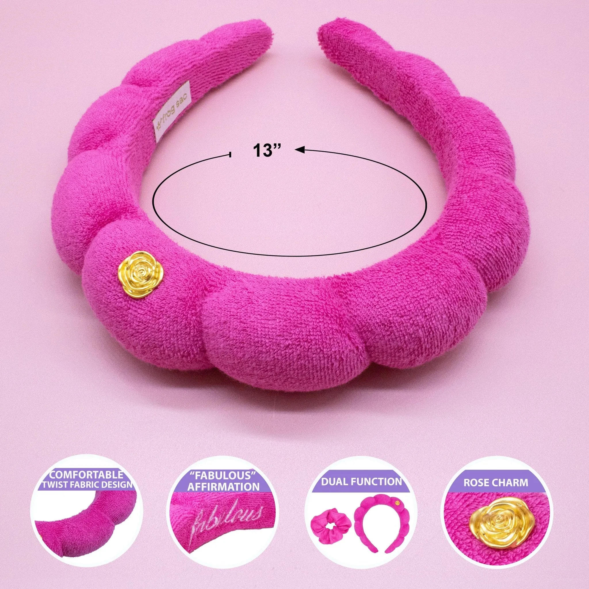 ABBIE ROSE x Frog Sac Spa Headband and Scrunchie Wristbands - Hot Pink