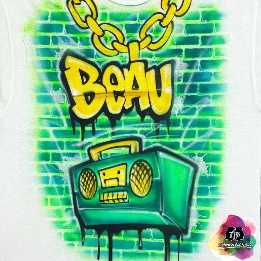 Airbrush 90's Green Boombox Shirt Design