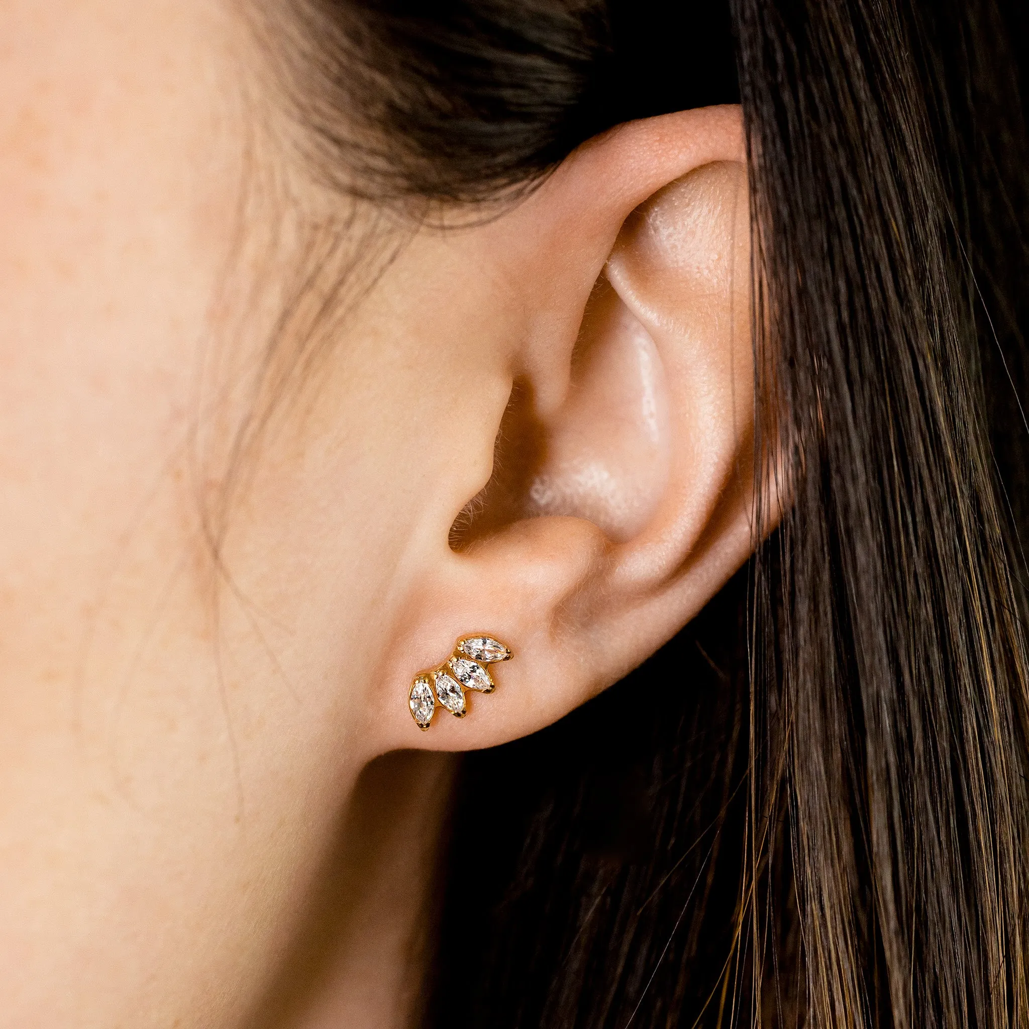 Arc Marquise Flat Back Earrings - Four Inlaid Crystals