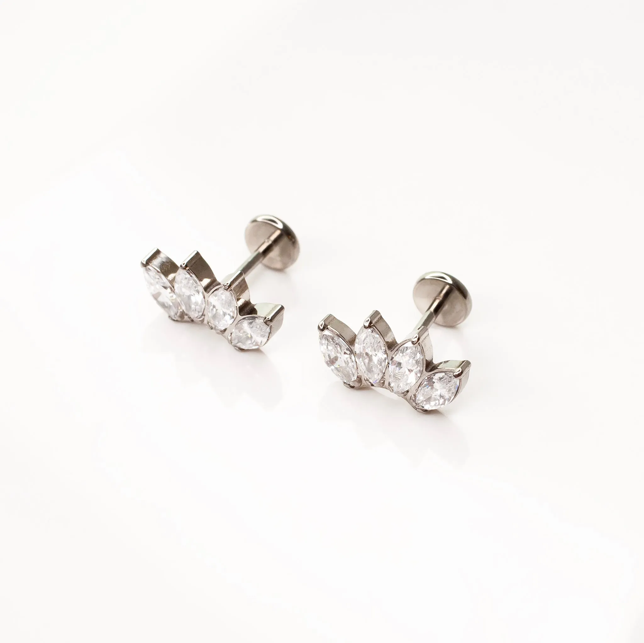 Arc Marquise Flat Back Earrings - Four Inlaid Crystals