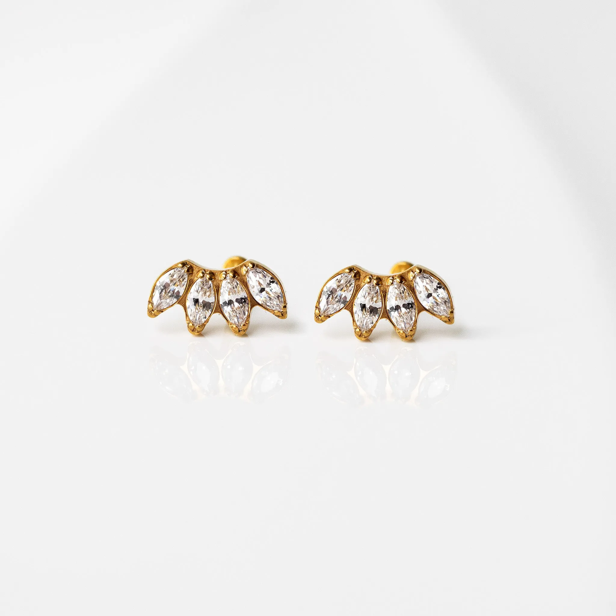 Arc Marquise Flat Back Earrings - Four Inlaid Crystals