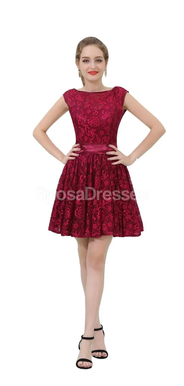 Burgundy Lace Cap Sleeves Cheap Homecoming Dresses Online, Cheap Short Prom Dresses, CM811