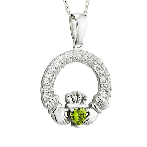 Claddagh Necklace - Sterling Silver with Birth Stone