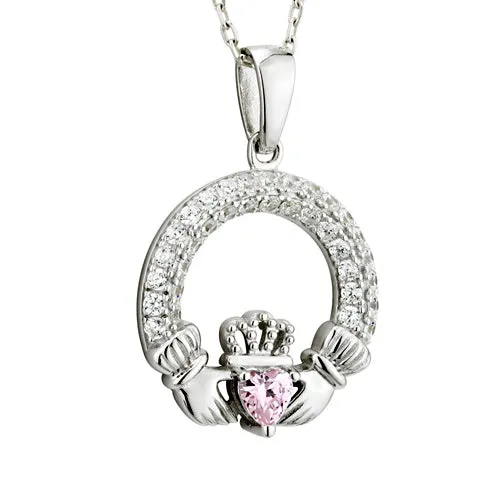 Claddagh Necklace - Sterling Silver with Birth Stone