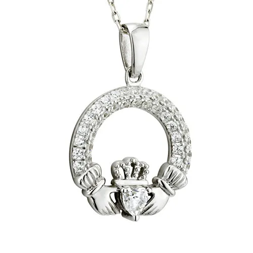 Claddagh Necklace - Sterling Silver with Birth Stone