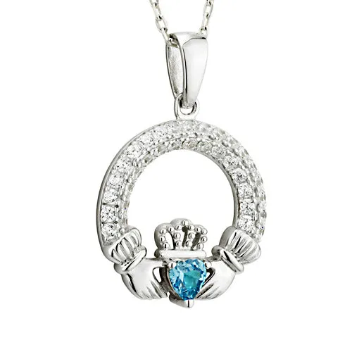 Claddagh Necklace - Sterling Silver with Birth Stone