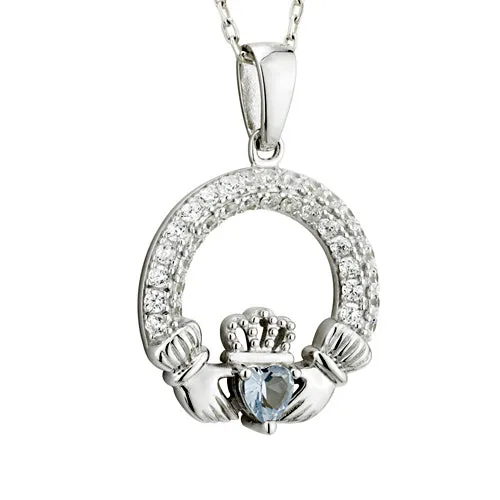 Claddagh Necklace - Sterling Silver with Birth Stone