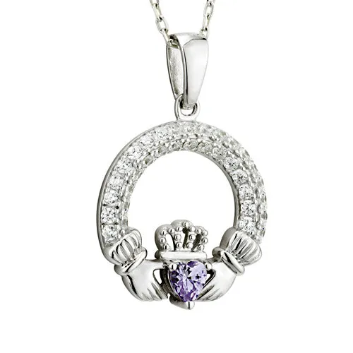 Claddagh Necklace - Sterling Silver with Birth Stone