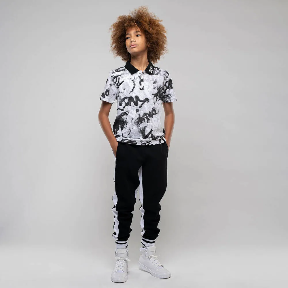 DKNY Junior Boys White Graffiti Print Polo Shirt _D25E62-10P