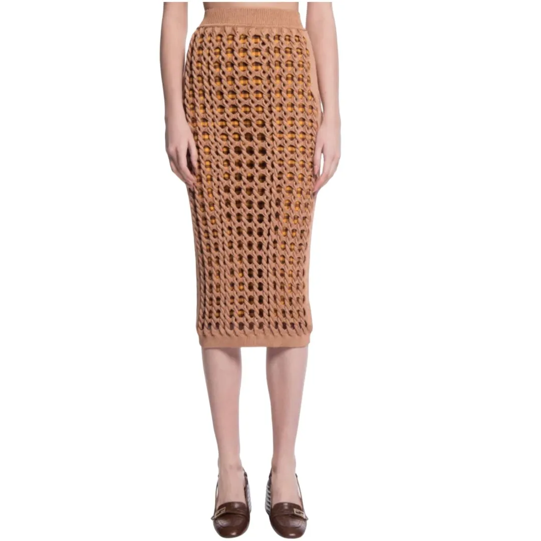 Fendi Crochet skirt with gingham stretch skirt