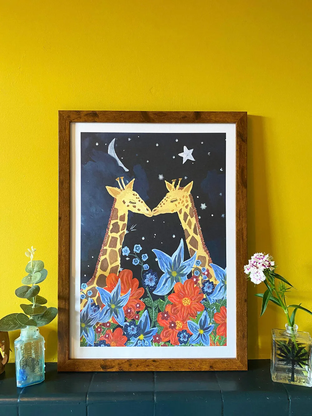 Giraffes In The Moonlight Art Print