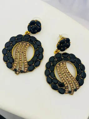 Gorgous Antique Gold Black Stoned Earrings For Women