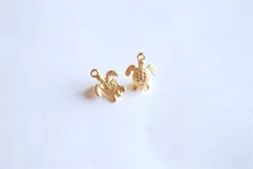 Matte Vermeil Wholesale Gold Turtle Charm Pendant- 18k gold over Sterling Silver Small Turtle, Ocean Sea Turtle Charm, Hawaiian Honu Sea Turtle, 287