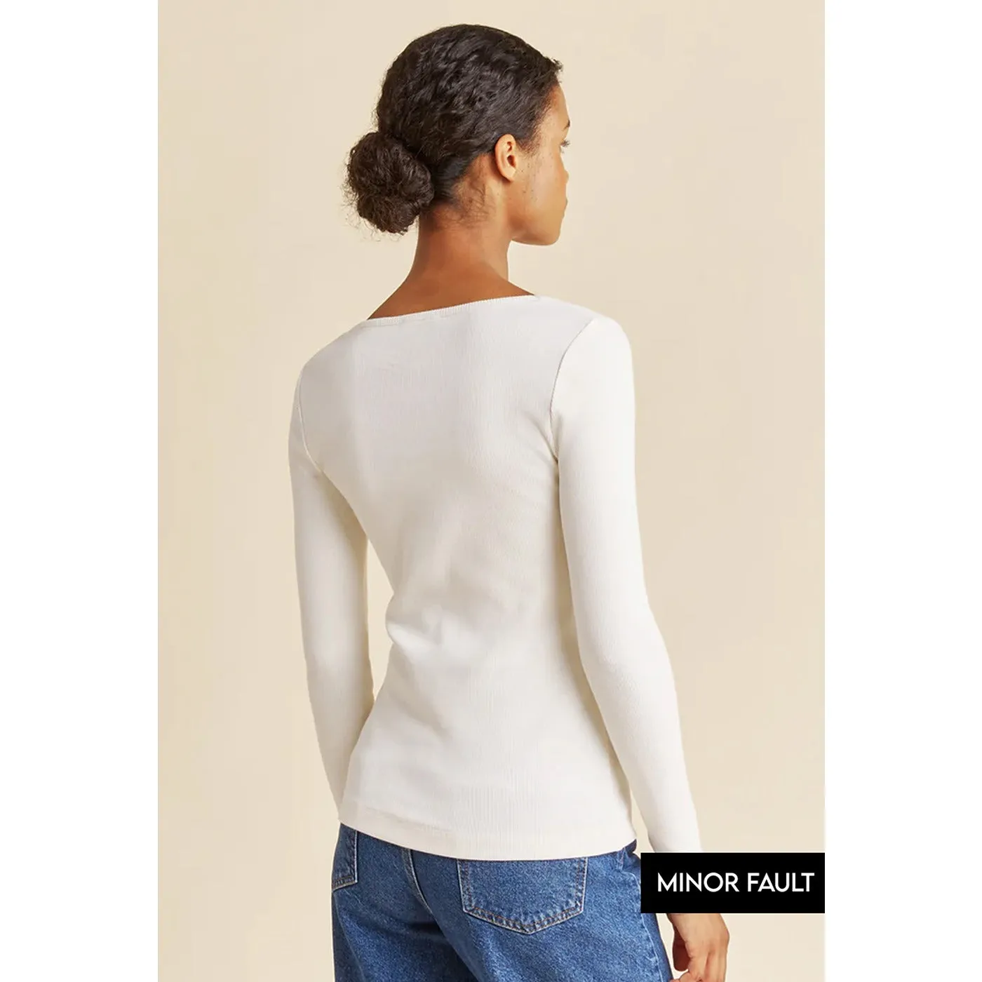 (Minor Fault) White Square Neck Rib Top