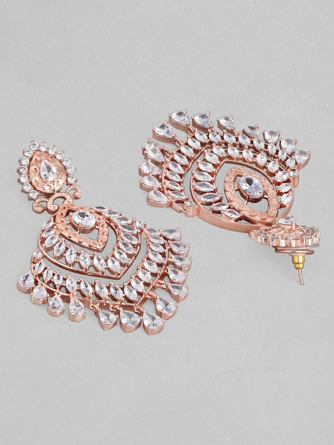 Rubans Zircon Studded Handcrafted Rose Gold Plated Chandbali Earrings