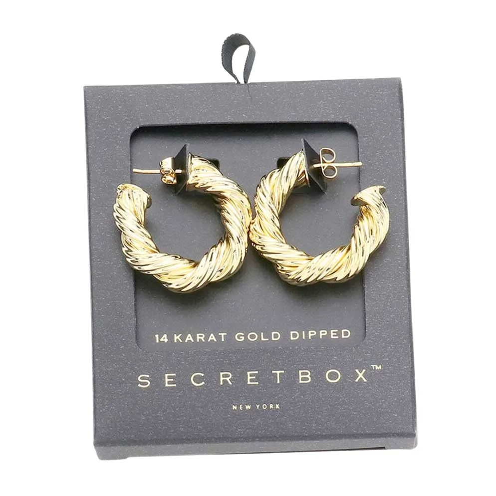 Secret Box 14K Gold Dipped Twisted Bold Metal Earrings