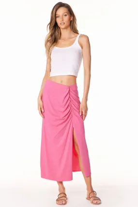 SHIRRED SKIRT WITH SLIT