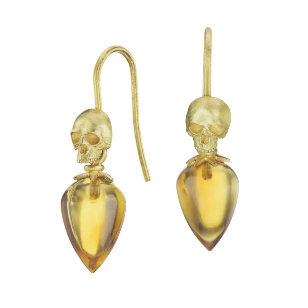 Skull Gem Drop Earrings with Citrine