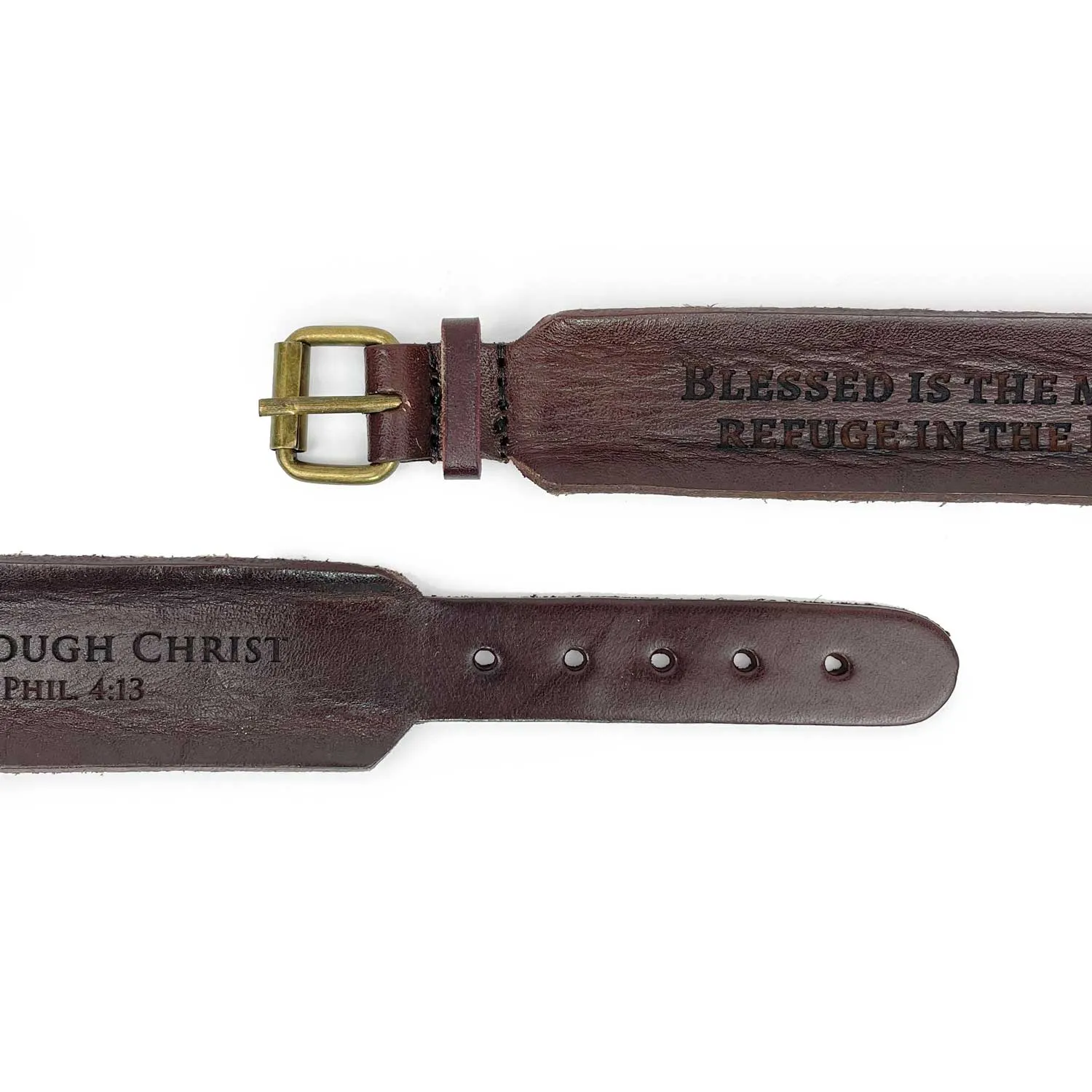 Strength and Dignity Proverbs 31 Laser-Engraved Brown Leather Scripture Bracelet with Watch Band Clasp