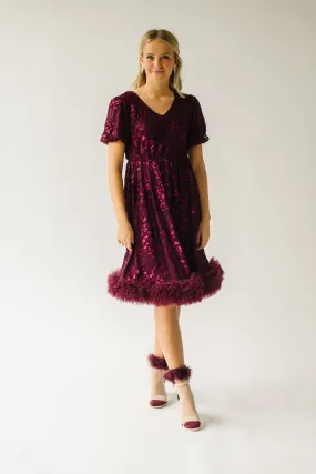 The Surls Fringe Trim Detail Dress in Burgundy