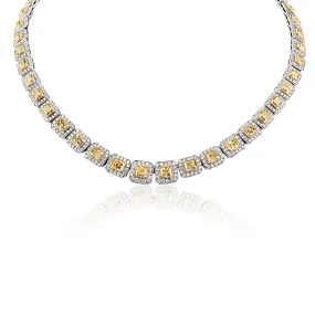 Tinsley 39 Carats Radiant Cut Diamond Tennis Necklace in 18K White and Yellow Gold